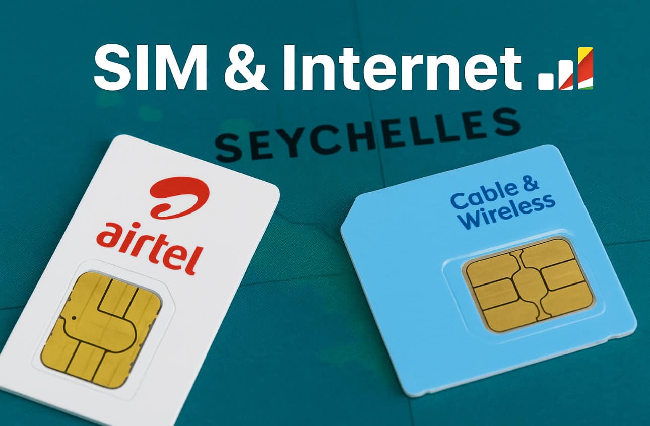 Cartes SIM Airtel et câble Wi-Fi pour Seychelles, voyage, connectivité, internet, mobile.