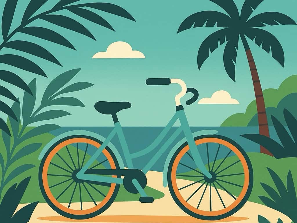 Seychelles, vélo à la plage, détente, aventure, nature, tropicale, îles, vacances, paysage, tour, excursion, promenade, cyclisme, palmier, ciel bleu, détente tropicale, biodiversité, relaxation, environnement, voyage en plein air, paradis.